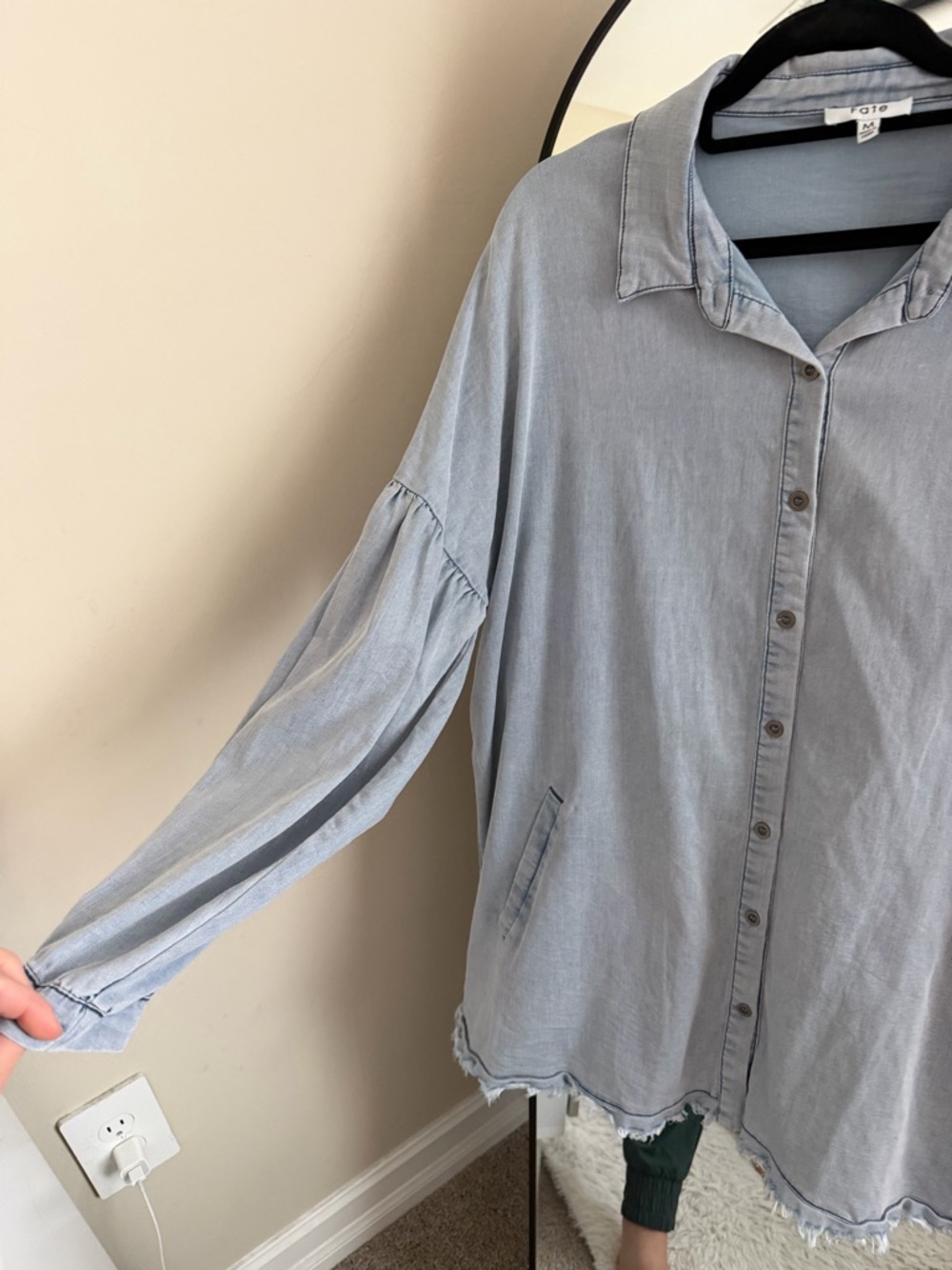 Fate Light Blue Button-Front Washed tunic Top - Picture 4 of 6